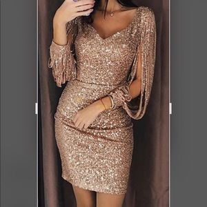 NWT sparkly mini dress with fringed arms